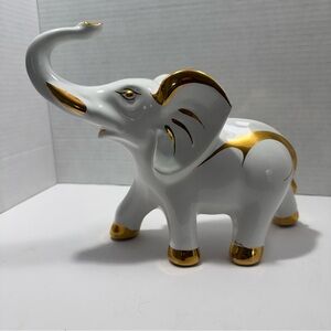 AHURA Luxurious Ceramic Hand-Painted Elephant Figurine White/Gold, Italy, RARE